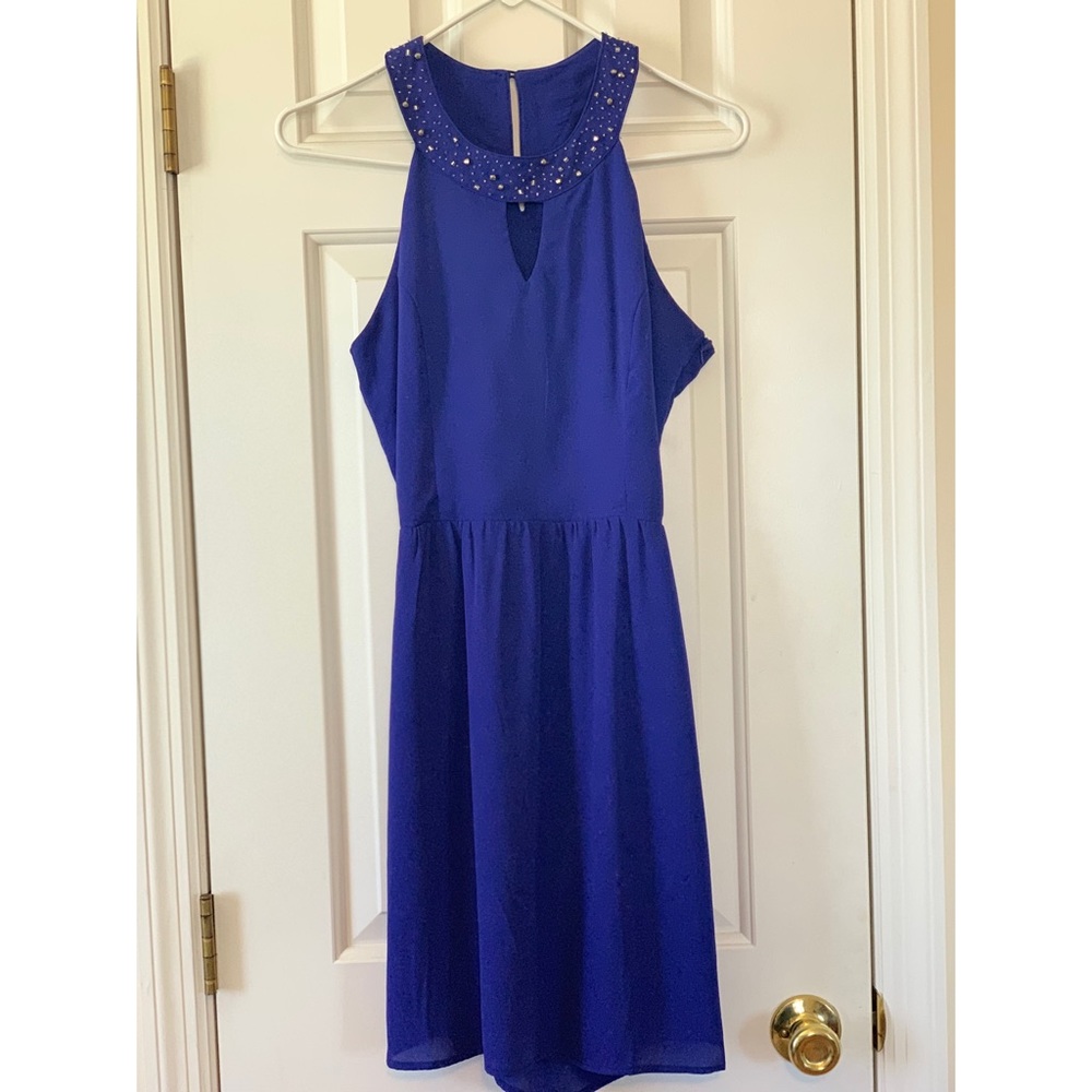 Royal Blue Dress with beaded collar and back